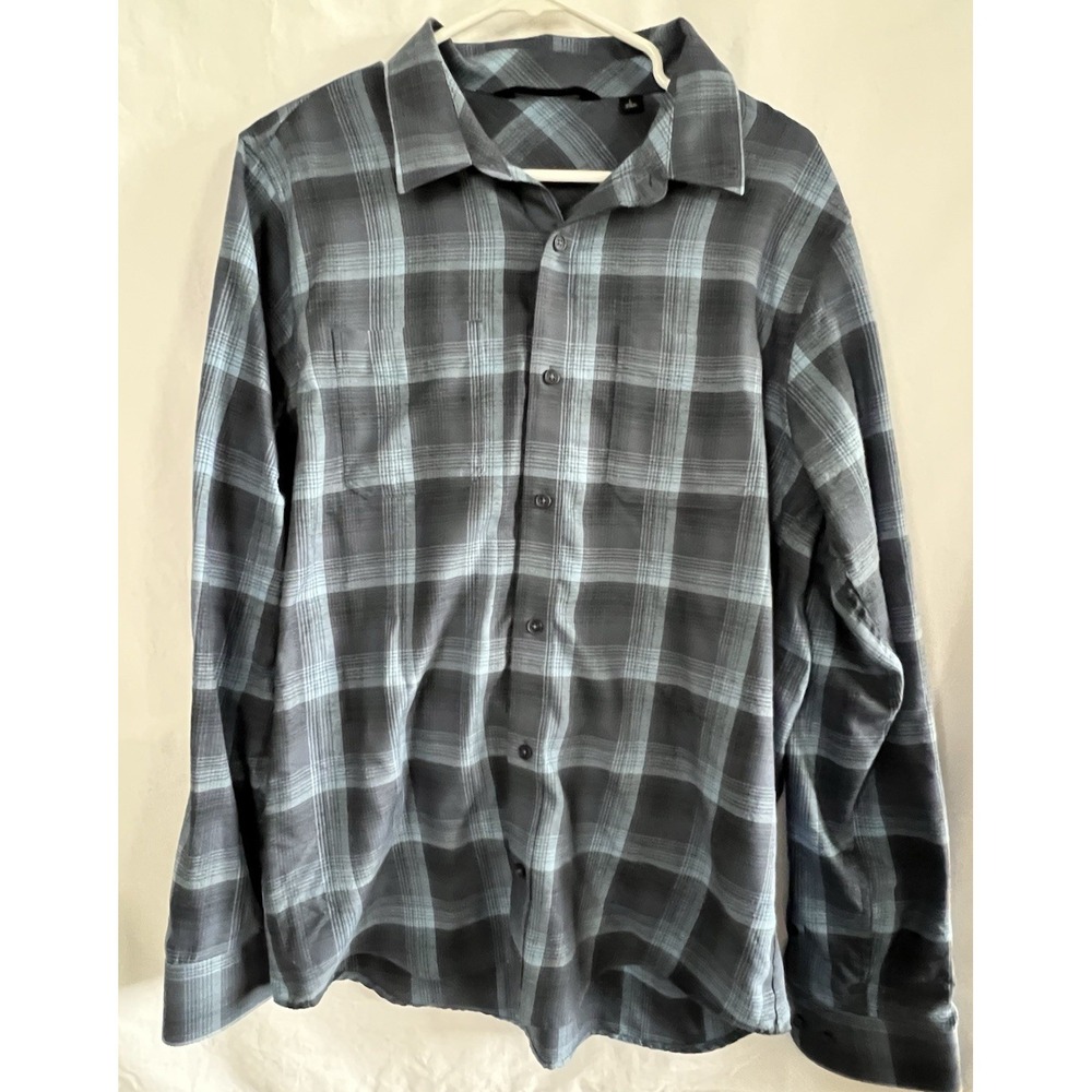 Travis Mathew Inland Button Up Plaid Flannel Shirt Men's Large Blue Gray